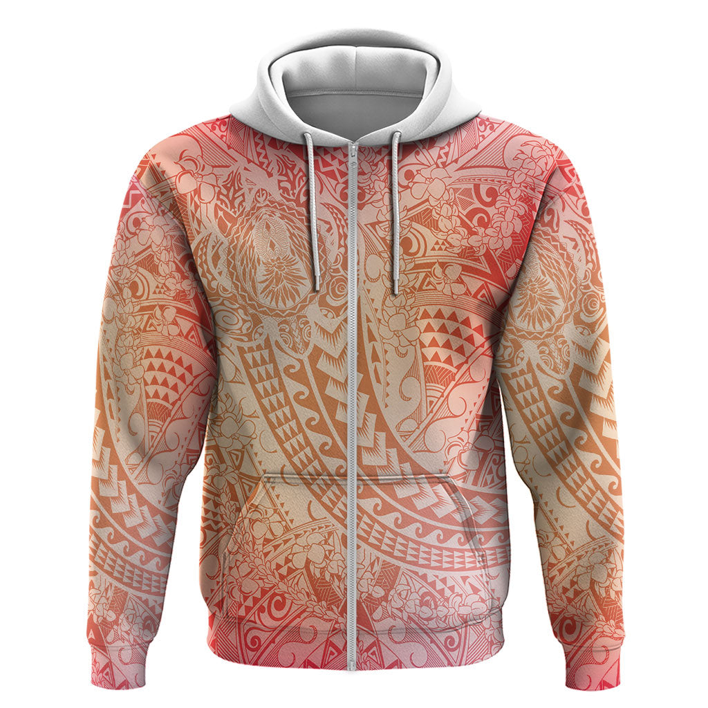 Hawaiian Turtles and Leis Zip Hoodie Tribal Kakau Pattern Peach Fuzz Color LT03 Zip Hoodie Peach Fuzz - Polynesian Pride