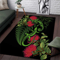 New Zealand Chameleon and Gecko Area Rug Maori Silver Fern and Pohutukawa Decoration LT03 Green - Polynesian Pride