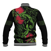 New Zealand Chameleon and Gecko Baseball Jacket Maori Silver Fern and Pohutukawa Decoration LT03 - Polynesian Pride
