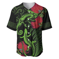 New Zealand Chameleon and Gecko Baseball Jersey Maori Silver Fern and Pohutukawa Decoration LT03 Green - Polynesian Pride
