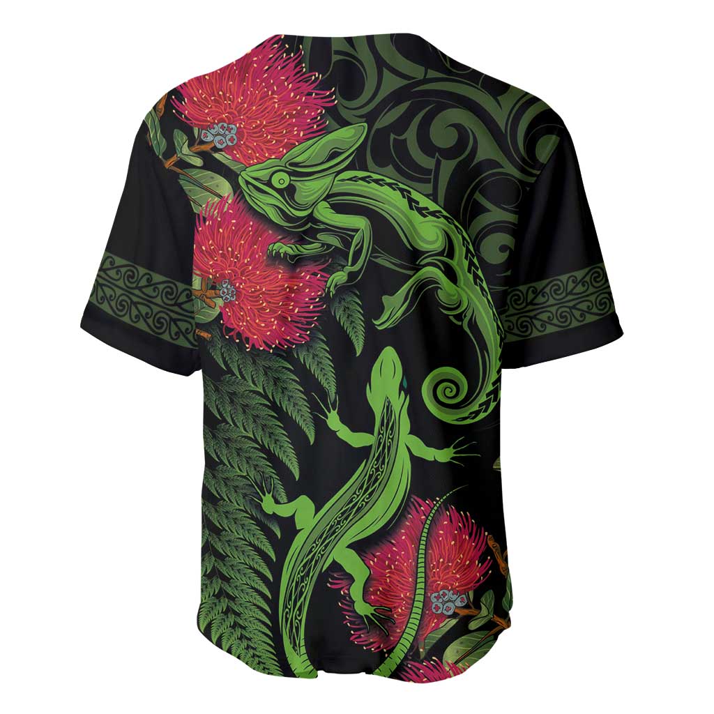 New Zealand Chameleon and Gecko Baseball Jersey Maori Silver Fern and Pohutukawa Decoration LT03 - Polynesian Pride