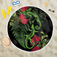 New Zealand Chameleon and Gecko Beach Blanket Maori Silver Fern and Pohutukawa Decoration LT03 One Size 150cm Green - Polynesian Pride