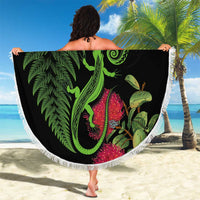 New Zealand Chameleon and Gecko Beach Blanket Maori Silver Fern and Pohutukawa Decoration LT03 - Polynesian Pride