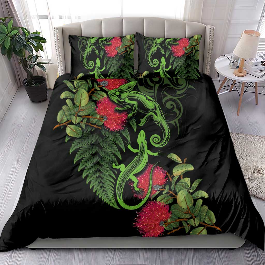 New Zealand Chameleon and Gecko Bedding Set Maori Silver Fern and Pohutukawa Decoration LT03 - Polynesian Pride