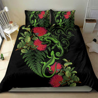 New Zealand Chameleon and Gecko Bedding Set Maori Silver Fern and Pohutukawa Decoration LT03 - Polynesian Pride