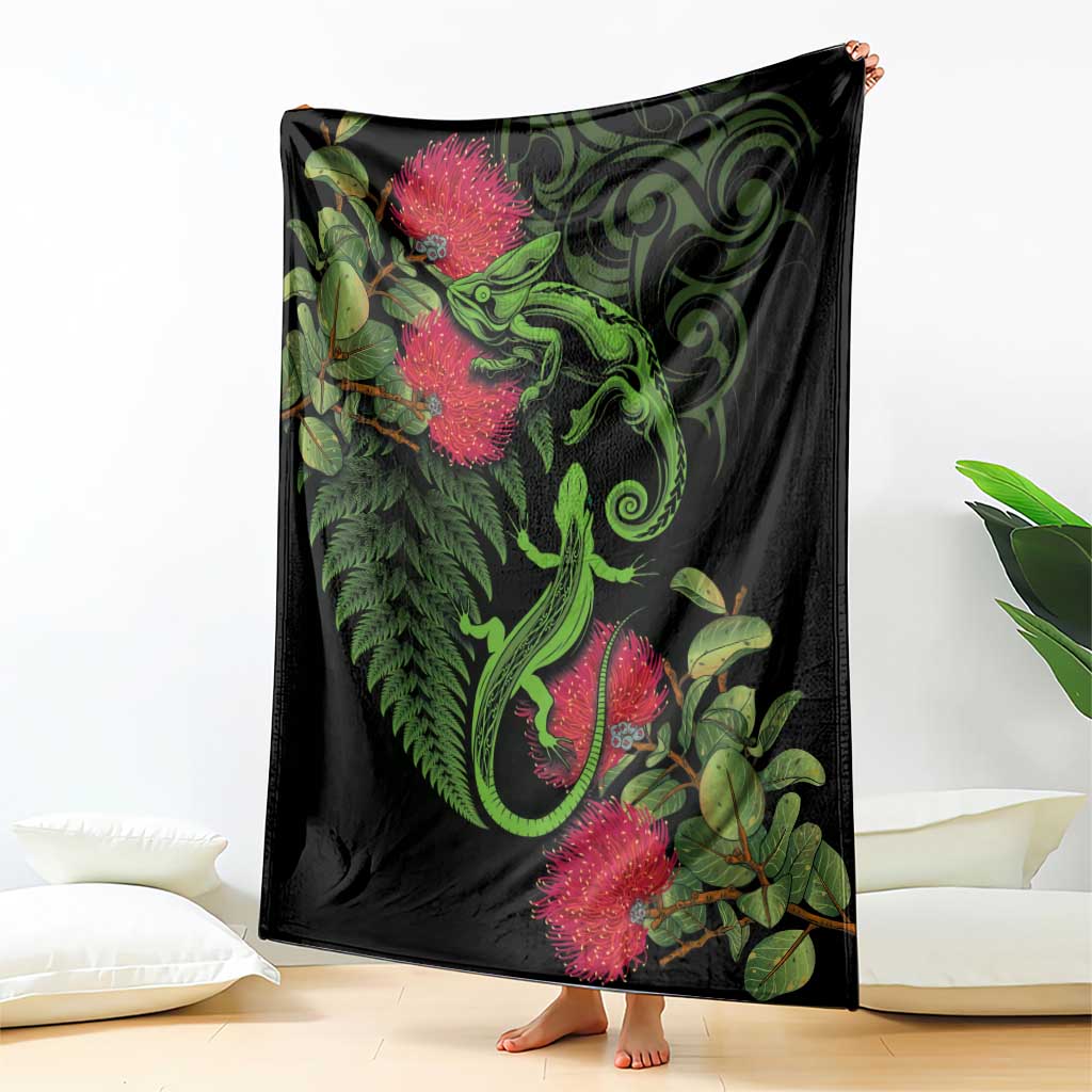 New Zealand Chameleon and Gecko Blanket Maori Silver Fern and Pohutukawa Decoration LT03 - Polynesian Pride