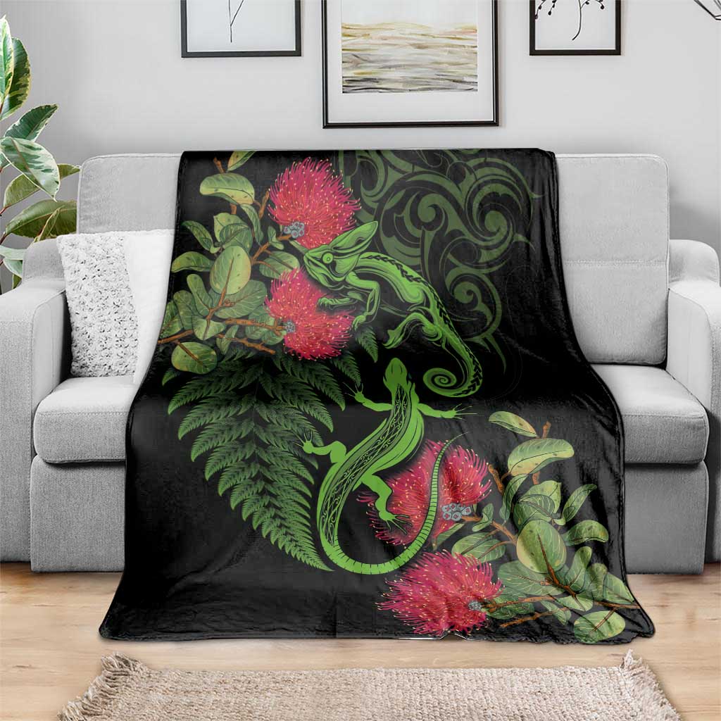 New Zealand Chameleon and Gecko Blanket Maori Silver Fern and Pohutukawa Decoration LT03 - Polynesian Pride