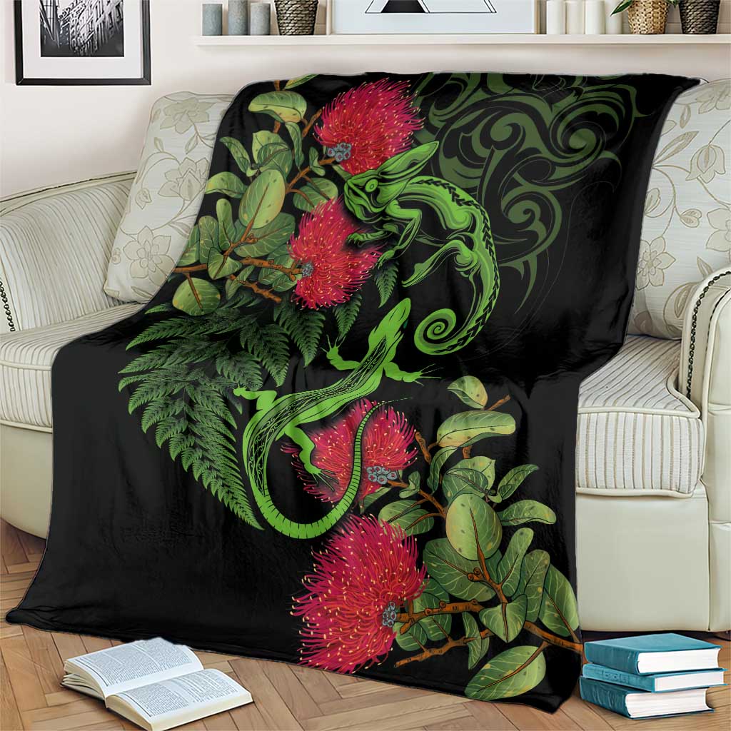 New Zealand Chameleon and Gecko Blanket Maori Silver Fern and Pohutukawa Decoration LT03 - Polynesian Pride