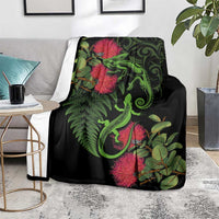 New Zealand Chameleon and Gecko Blanket Maori Silver Fern and Pohutukawa Decoration LT03 - Polynesian Pride