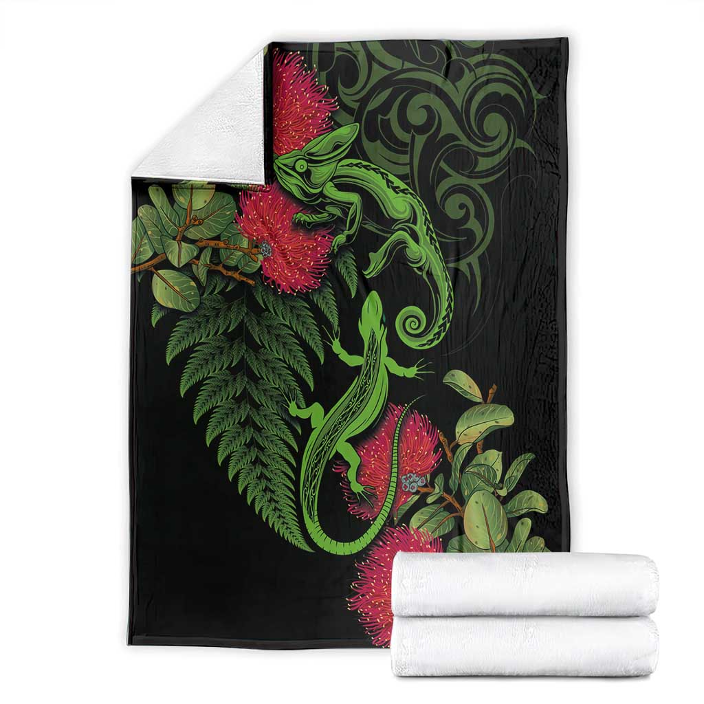 New Zealand Chameleon and Gecko Blanket Maori Silver Fern and Pohutukawa Decoration LT03 - Polynesian Pride