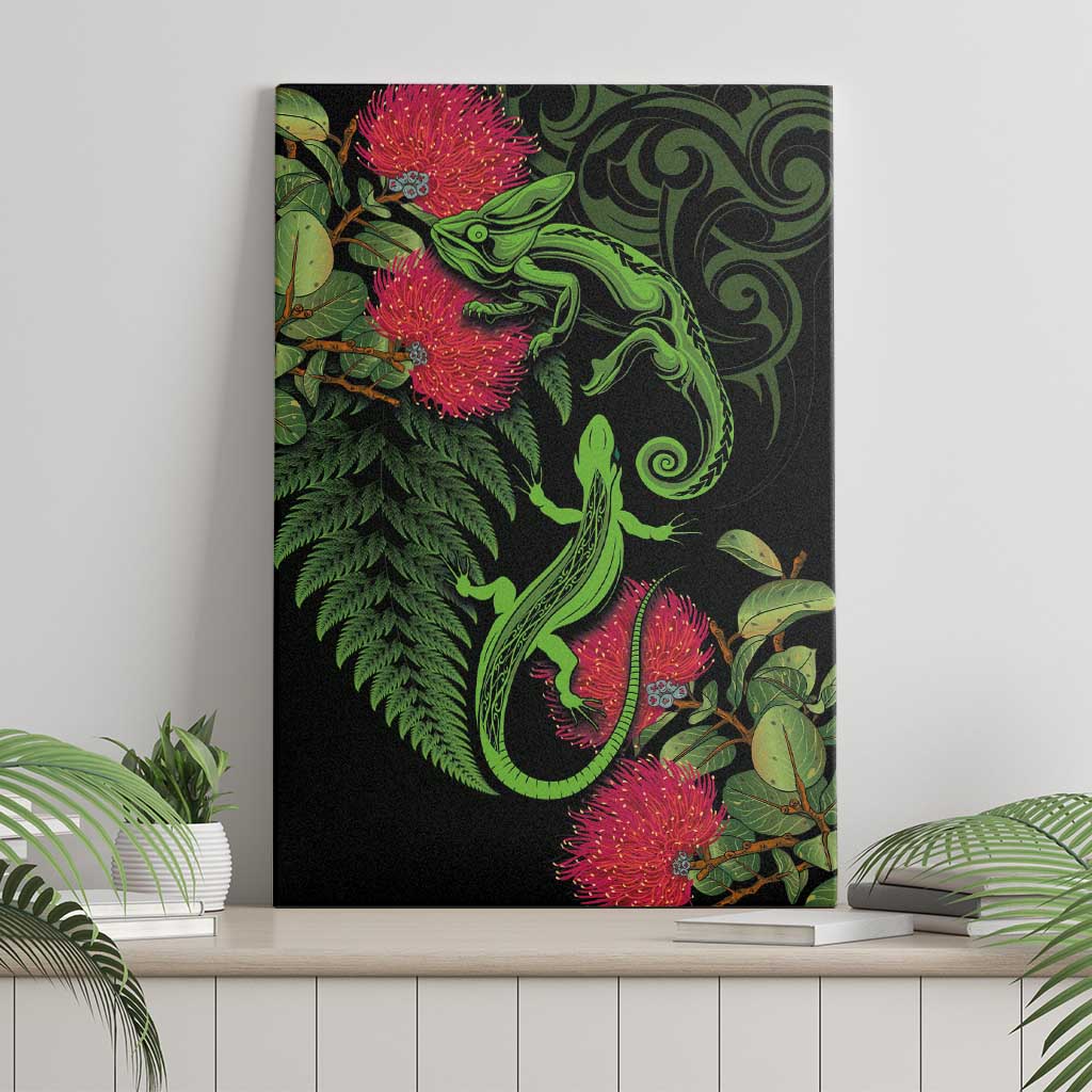 New Zealand Chameleon and Gecko Canvas Wall Art Maori Silver Fern and Pohutukawa Decoration LT03 - Polynesian Pride