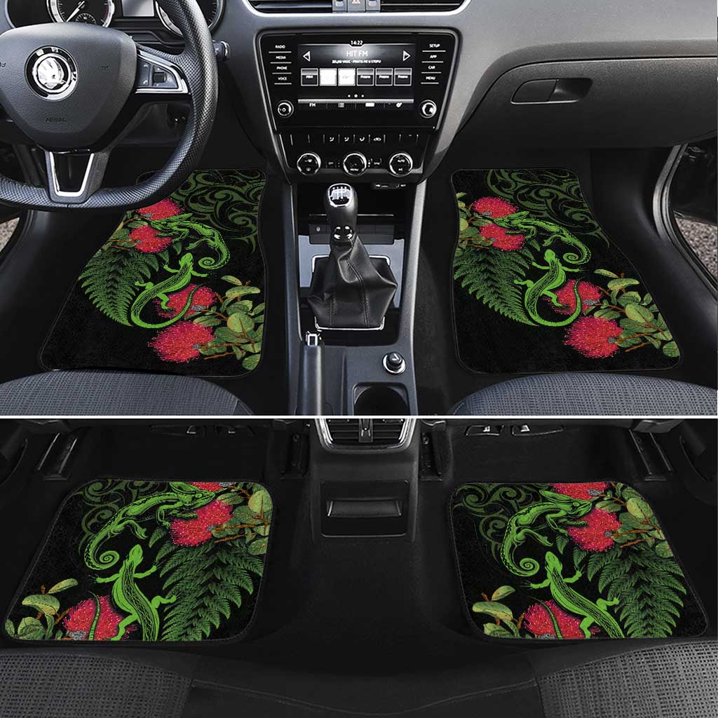 New Zealand Chameleon and Gecko Car Mats Maori Silver Fern and Pohutukawa Decoration LT03 Set 4pcs Green - Polynesian Pride