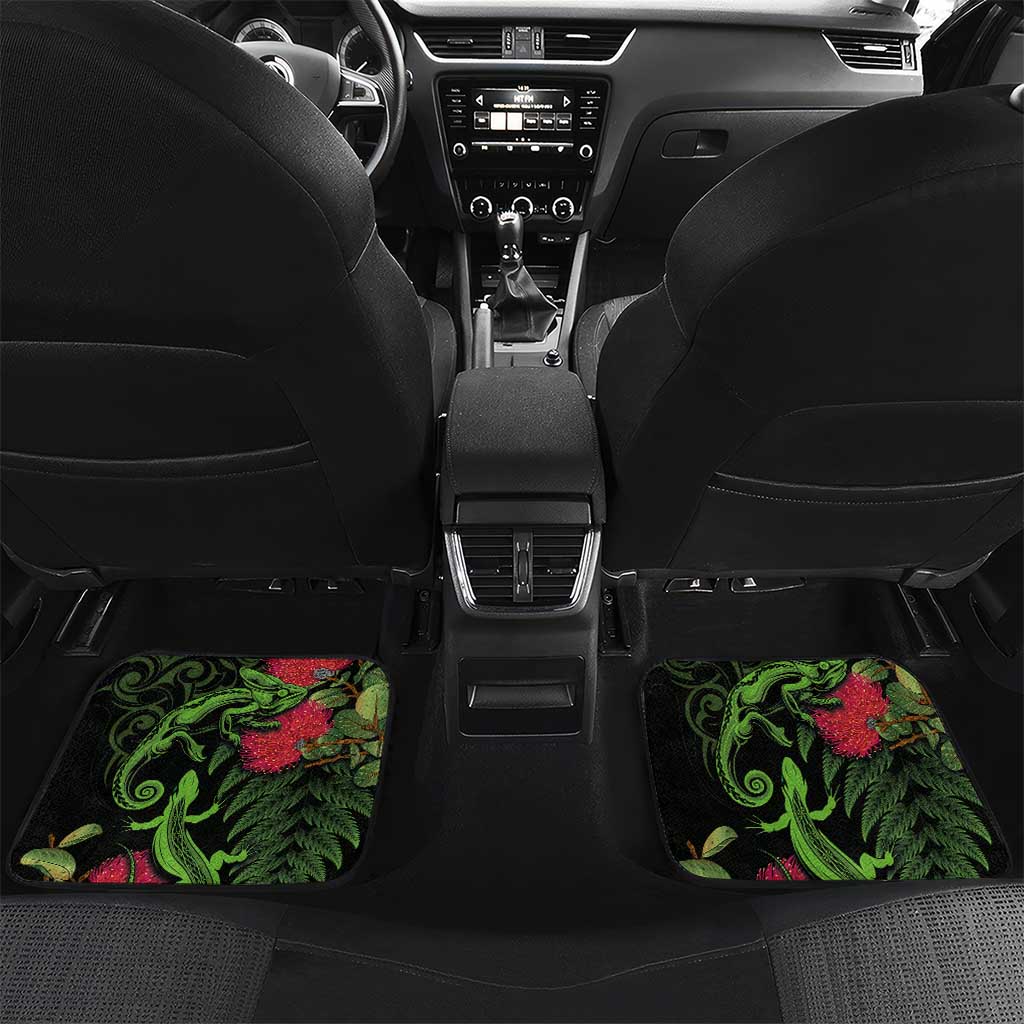 New Zealand Chameleon and Gecko Car Mats Maori Silver Fern and Pohutukawa Decoration LT03 Set 2pcs - Back Green - Polynesian Pride