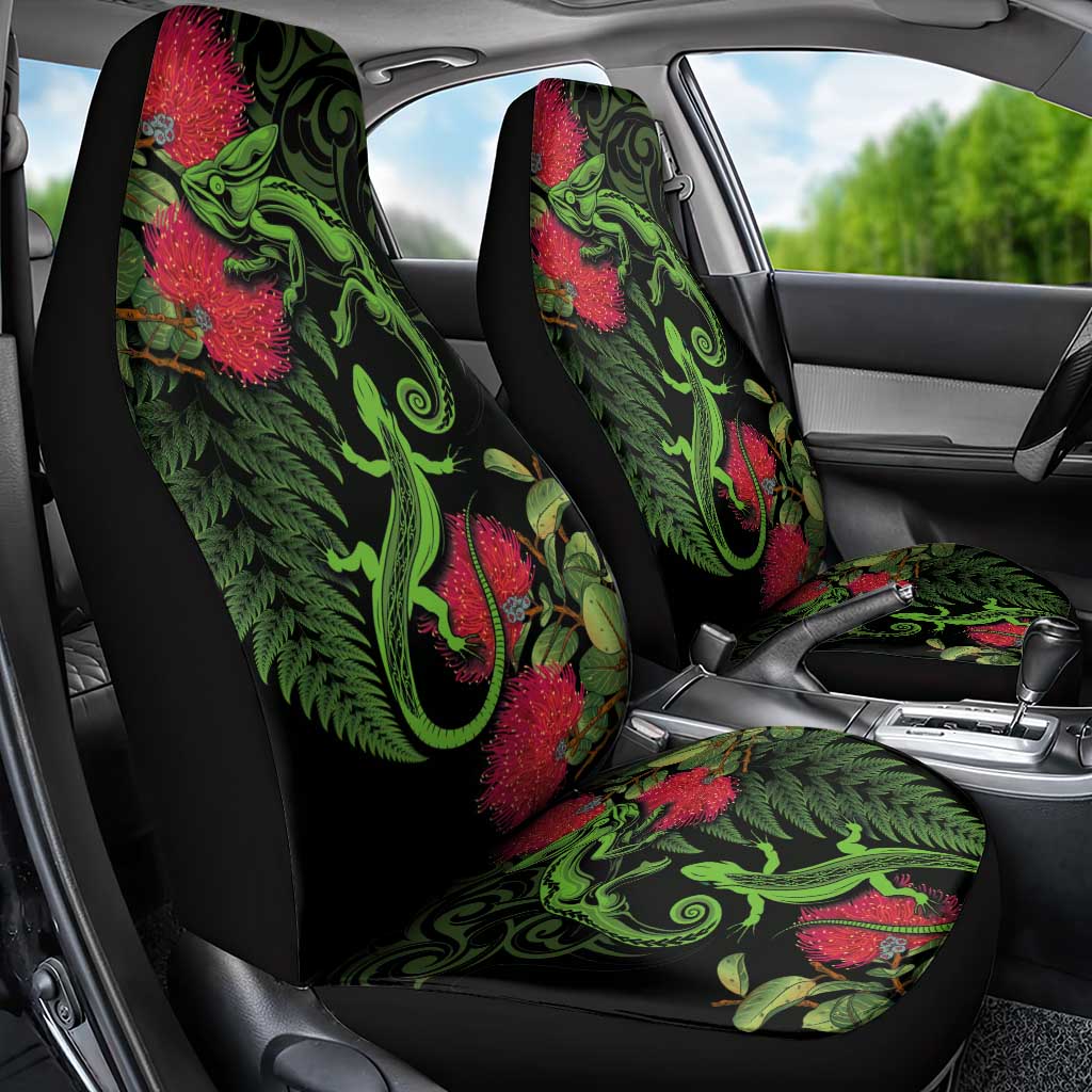 New Zealand Chameleon and Gecko Car Seat Cover Maori Silver Fern and Pohutukawa Decoration LT03 - Polynesian Pride