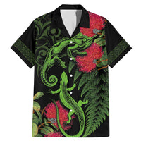New Zealand Chameleon and Gecko Family Matching Mermaid Dress and Hawaiian Shirt Maori Silver Fern and Pohutukawa Decoration LT03 Dad's Shirt - Short Sleeve Green - Polynesian Pride