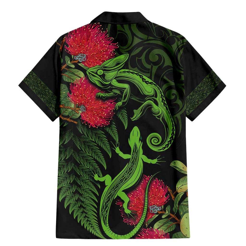 New Zealand Chameleon and Gecko Family Matching Mermaid Dress and Hawaiian Shirt Maori Silver Fern and Pohutukawa Decoration LT03 - Polynesian Pride