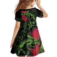 New Zealand Chameleon and Gecko Family Matching Off Shoulder Maxi Dress and Hawaiian Shirt Maori Silver Fern and Pohutukawa Decoration LT03 - Polynesian Pride