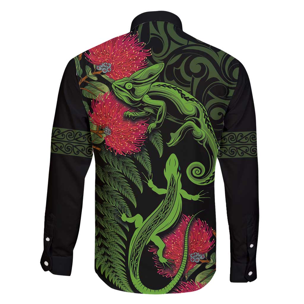 New Zealand Chameleon and Gecko Family Matching Summer Maxi Dress and Hawaiian Shirt Maori Silver Fern and Pohutukawa Decoration LT03 - Polynesian Pride