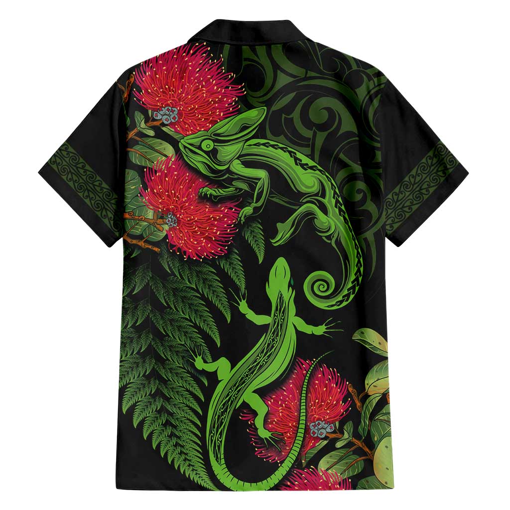 New Zealand Chameleon and Gecko Hawaiian Shirt Maori Silver Fern and Pohutukawa Decoration LT03 - Polynesian Pride