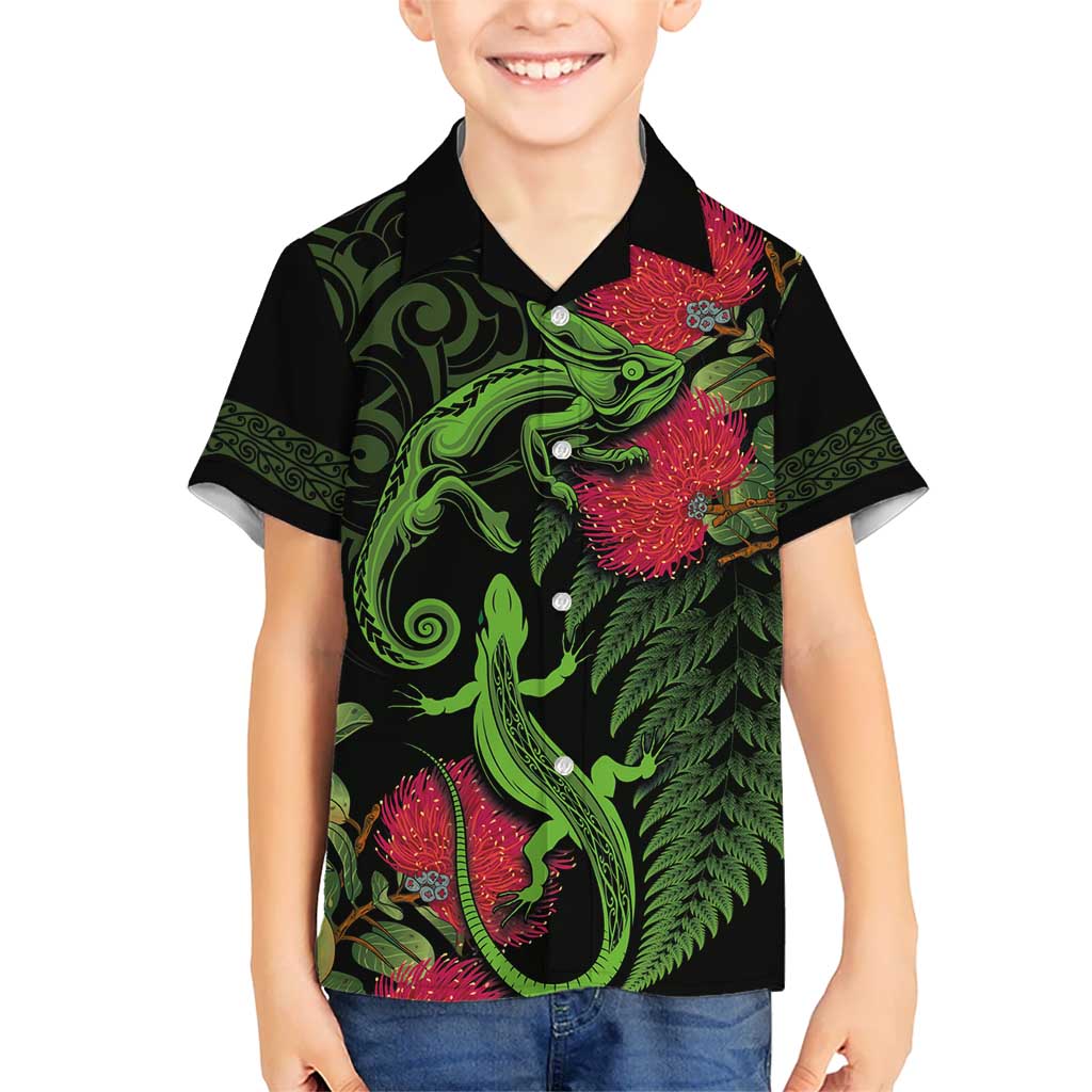 New Zealand Chameleon and Gecko Hawaiian Shirt Maori Silver Fern and Pohutukawa Decoration LT03 - Polynesian Pride
