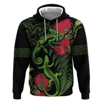 New Zealand Chameleon and Gecko Hoodie Maori Silver Fern and Pohutukawa Decoration LT03 Pullover Hoodie Green - Polynesian Pride