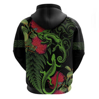 New Zealand Chameleon and Gecko Hoodie Maori Silver Fern and Pohutukawa Decoration LT03 - Polynesian Pride