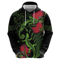 New Zealand Chameleon and Gecko Hoodie Maori Silver Fern and Pohutukawa Decoration LT03 - Polynesian Pride