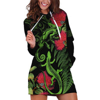 New Zealand Chameleon and Gecko Hoodie Dress Maori Silver Fern and Pohutukawa Decoration LT03 Green - Polynesian Pride