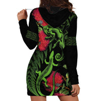 New Zealand Chameleon and Gecko Hoodie Dress Maori Silver Fern and Pohutukawa Decoration LT03 - Polynesian Pride