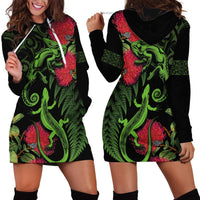 New Zealand Chameleon and Gecko Hoodie Dress Maori Silver Fern and Pohutukawa Decoration LT03 - Polynesian Pride