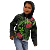 New Zealand Chameleon and Gecko Kid Hoodie Maori Silver Fern and Pohutukawa Decoration LT03 - Polynesian Pride