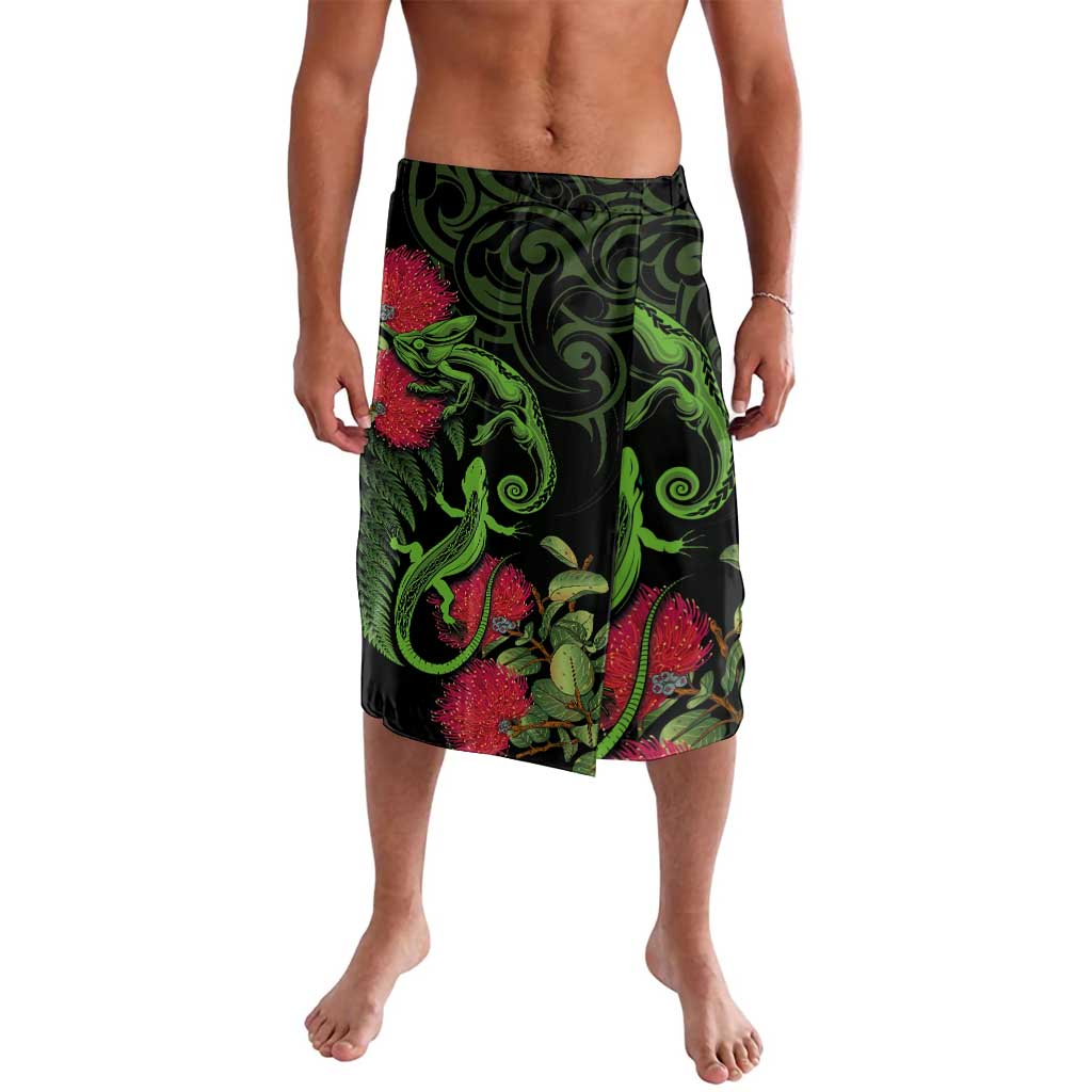 New Zealand Chameleon and Gecko Lavalava Maori Silver Fern and Pohutukawa Decoration LT03 Green - Polynesian Pride