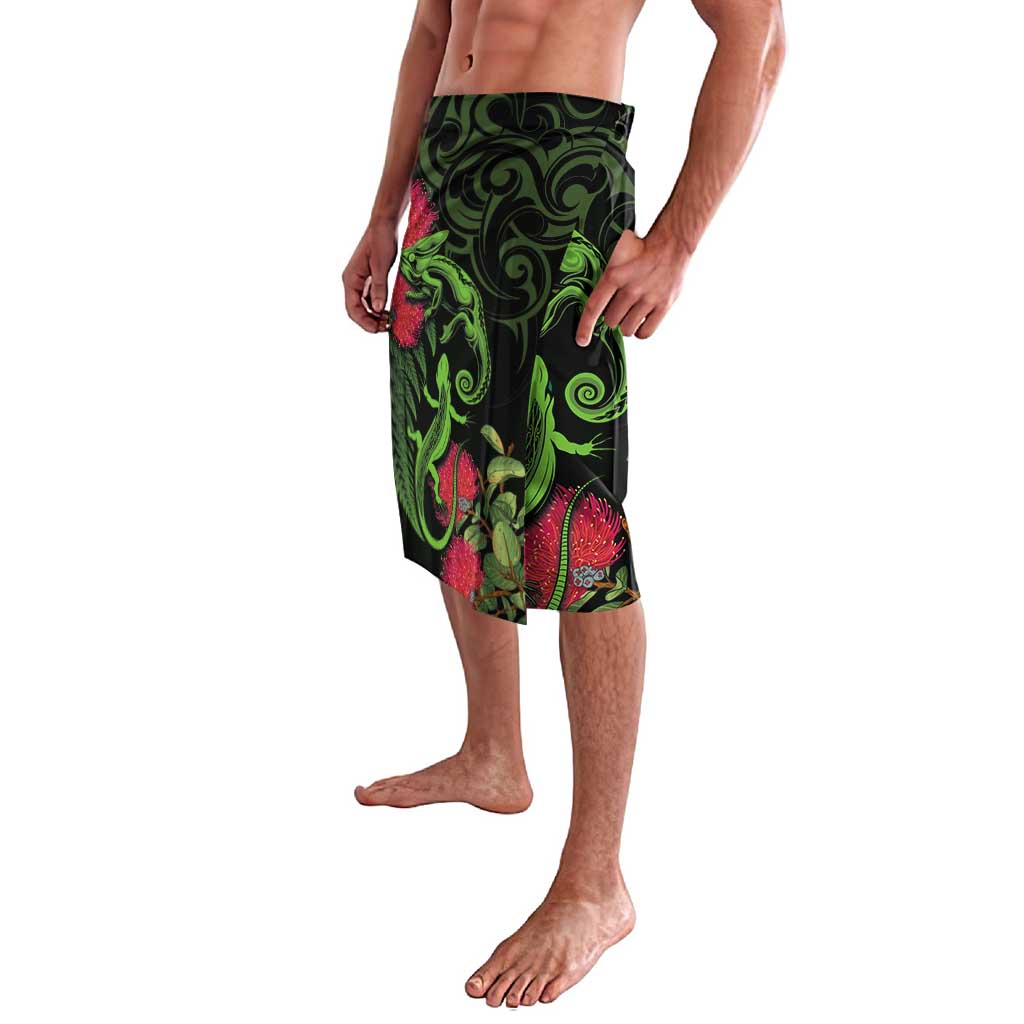 New Zealand Chameleon and Gecko Lavalava Maori Silver Fern and Pohutukawa Decoration LT03 - Polynesian Pride