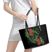 New Zealand Chameleon and Gecko Leather Tote Bag Maori Silver Fern and Pohutukawa Decoration LT03 - Polynesian Pride