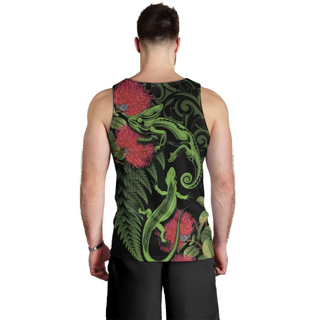 New Zealand Chameleon and Gecko Men Tank Top Maori Silver Fern and Pohutukawa Decoration LT03 - Polynesian Pride