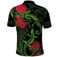 New Zealand Chameleon and Gecko Polo Shirt Maori Silver Fern and Pohutukawa Decoration LT03 - Polynesian Pride