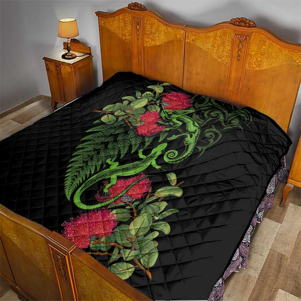 New Zealand Chameleon and Gecko Quilt Maori Silver Fern and Pohutukawa Decoration LT03 - Polynesian Pride