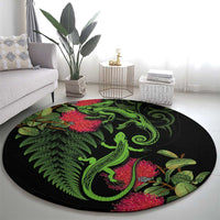 New Zealand Chameleon and Gecko Round Carpet Maori Silver Fern and Pohutukawa Decoration LT03 - Polynesian Pride