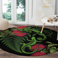 New Zealand Chameleon and Gecko Round Carpet Maori Silver Fern and Pohutukawa Decoration LT03 - Polynesian Pride