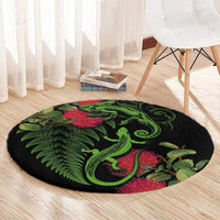 New Zealand Chameleon and Gecko Round Carpet Maori Silver Fern and Pohutukawa Decoration LT03 - Polynesian Pride