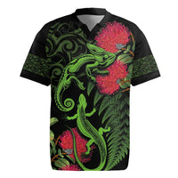 New Zealand Chameleon and Gecko Rugby Jersey Maori Silver Fern and Pohutukawa Decoration LT03 Green - Polynesian Pride