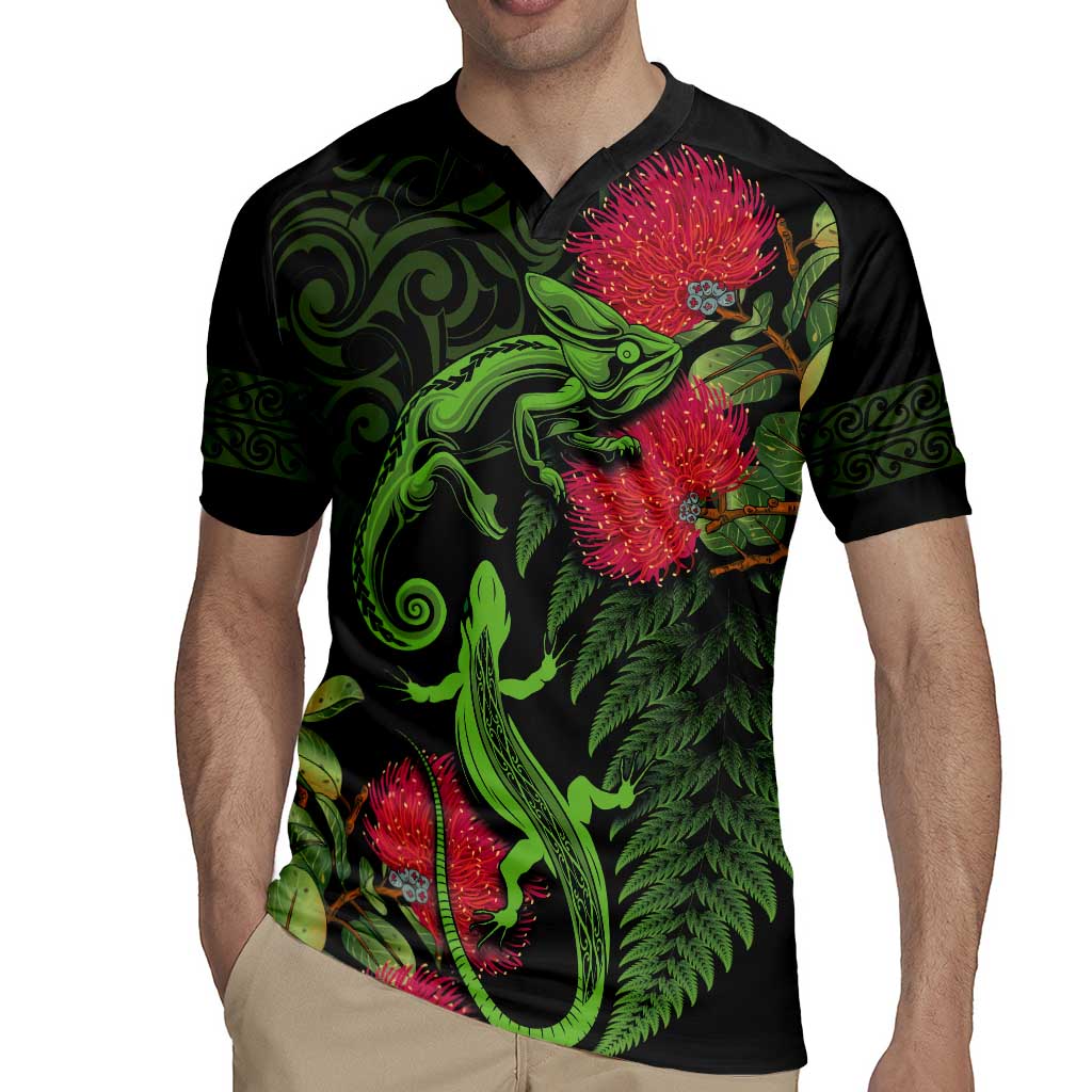 New Zealand Chameleon and Gecko Rugby Jersey Maori Silver Fern and Pohutukawa Decoration LT03 - Polynesian Pride