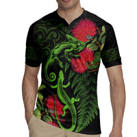 New Zealand Chameleon and Gecko Rugby Jersey Maori Silver Fern and Pohutukawa Decoration LT03 - Polynesian Pride