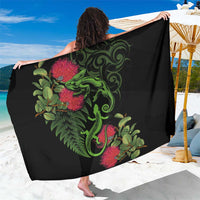 New Zealand Chameleon and Gecko Sarong Maori Silver Fern and Pohutukawa Decoration LT03 One Size 44 x 66 inches Green - Polynesian Pride