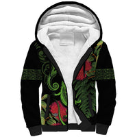 New Zealand Chameleon and Gecko Sherpa Hoodie Maori Silver Fern and Pohutukawa Decoration LT03 Unisex Green - Polynesian Pride