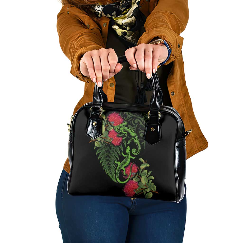New Zealand Chameleon and Gecko Shoulder Handbag Maori Silver Fern and Pohutukawa Decoration LT03 One Size Green - Polynesian Pride