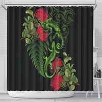 New Zealand Chameleon and Gecko Shower Curtain Maori Silver Fern and Pohutukawa Decoration LT03 - Polynesian Pride