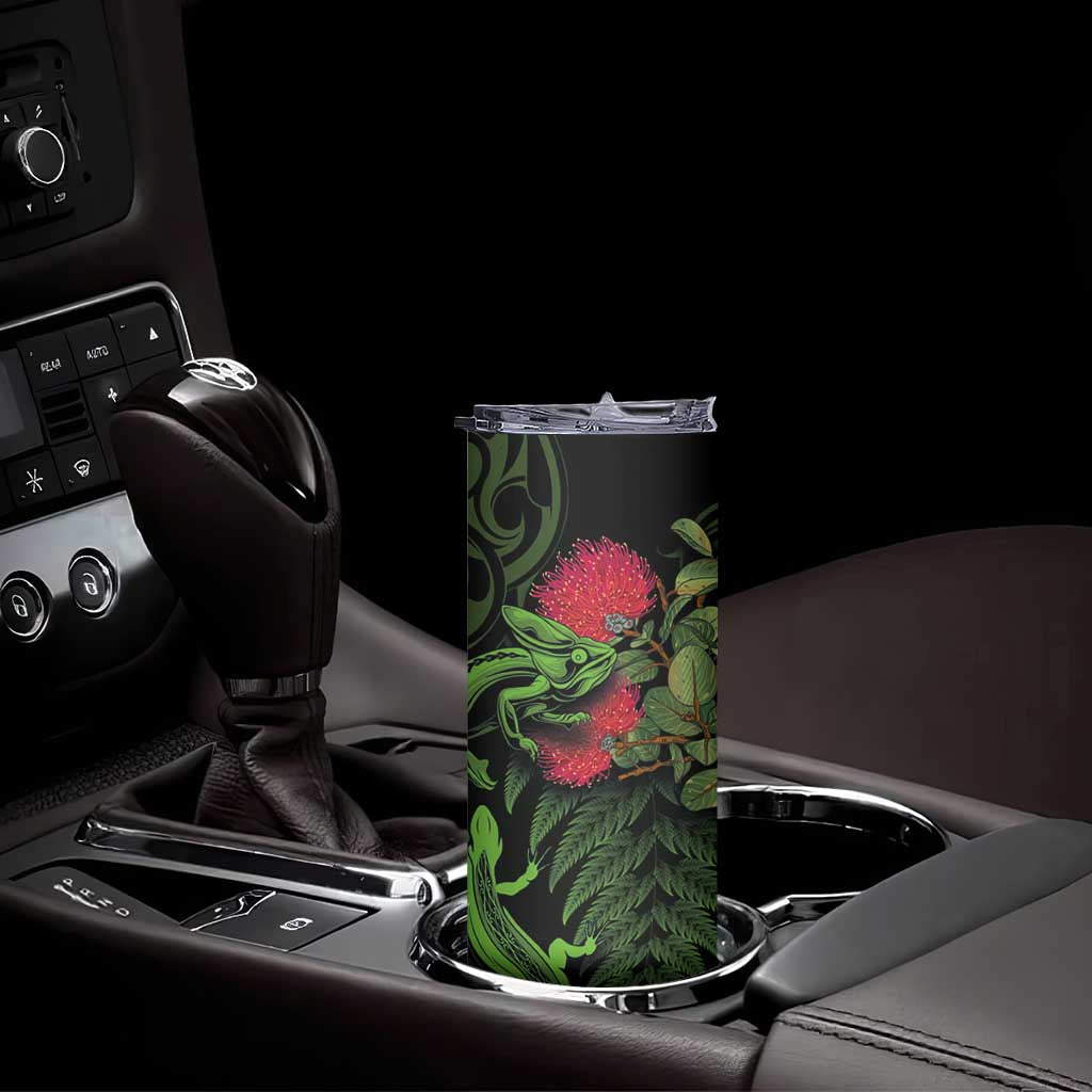 New Zealand Chameleon and Gecko Skinny Tumbler Maori Silver Fern and Pohutukawa Decoration LT03 - Polynesian Pride