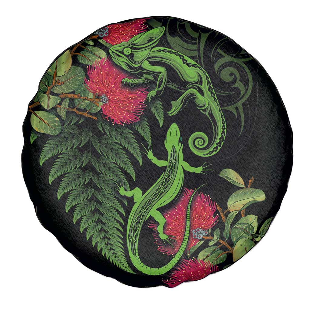 New Zealand Chameleon and Gecko Spare Tire Cover Maori Silver Fern and Pohutukawa Decoration LT03 - Polynesian Pride