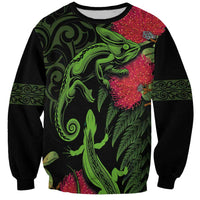 New Zealand Chameleon and Gecko Sweatshirt Maori Silver Fern and Pohutukawa Decoration LT03 Unisex Green - Polynesian Pride